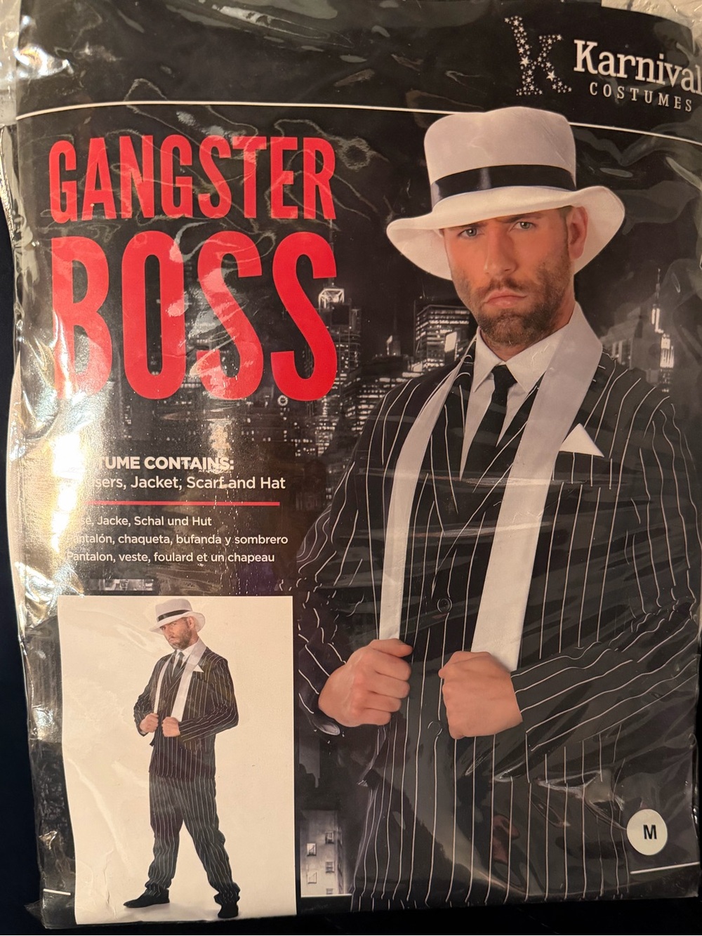 Men's Gangster Boss Black Pinstripe Suit Costume
